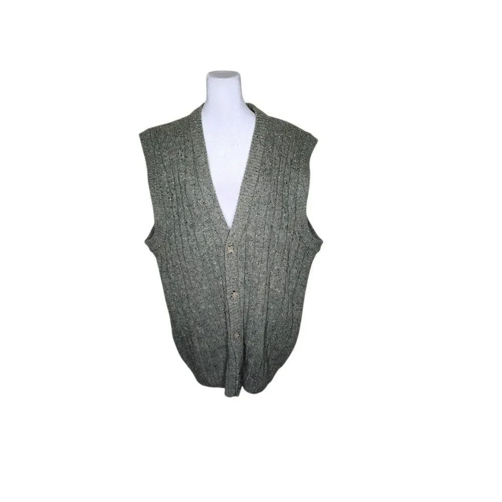 Vintage 90s Acrylic Button Up Sweater Vest Mens Size L Green Grunge Norm Core